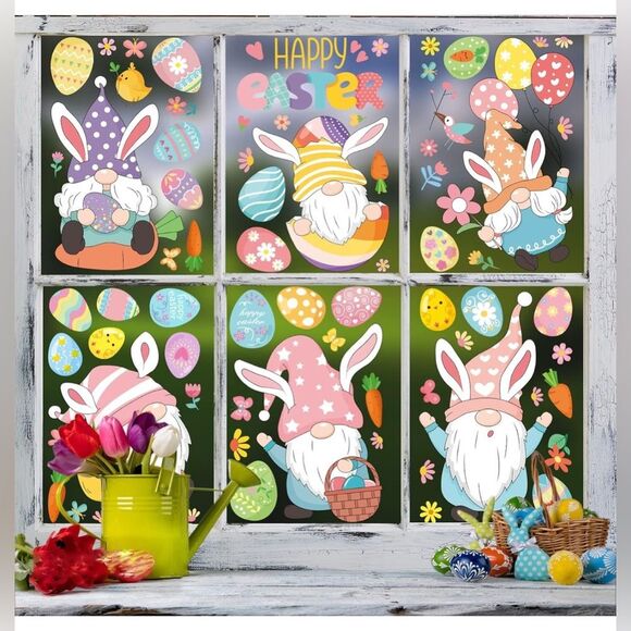 Other - Gnome Easter Window Clings - 9 Sheets Stickers for Glass Windows NIP 2 set